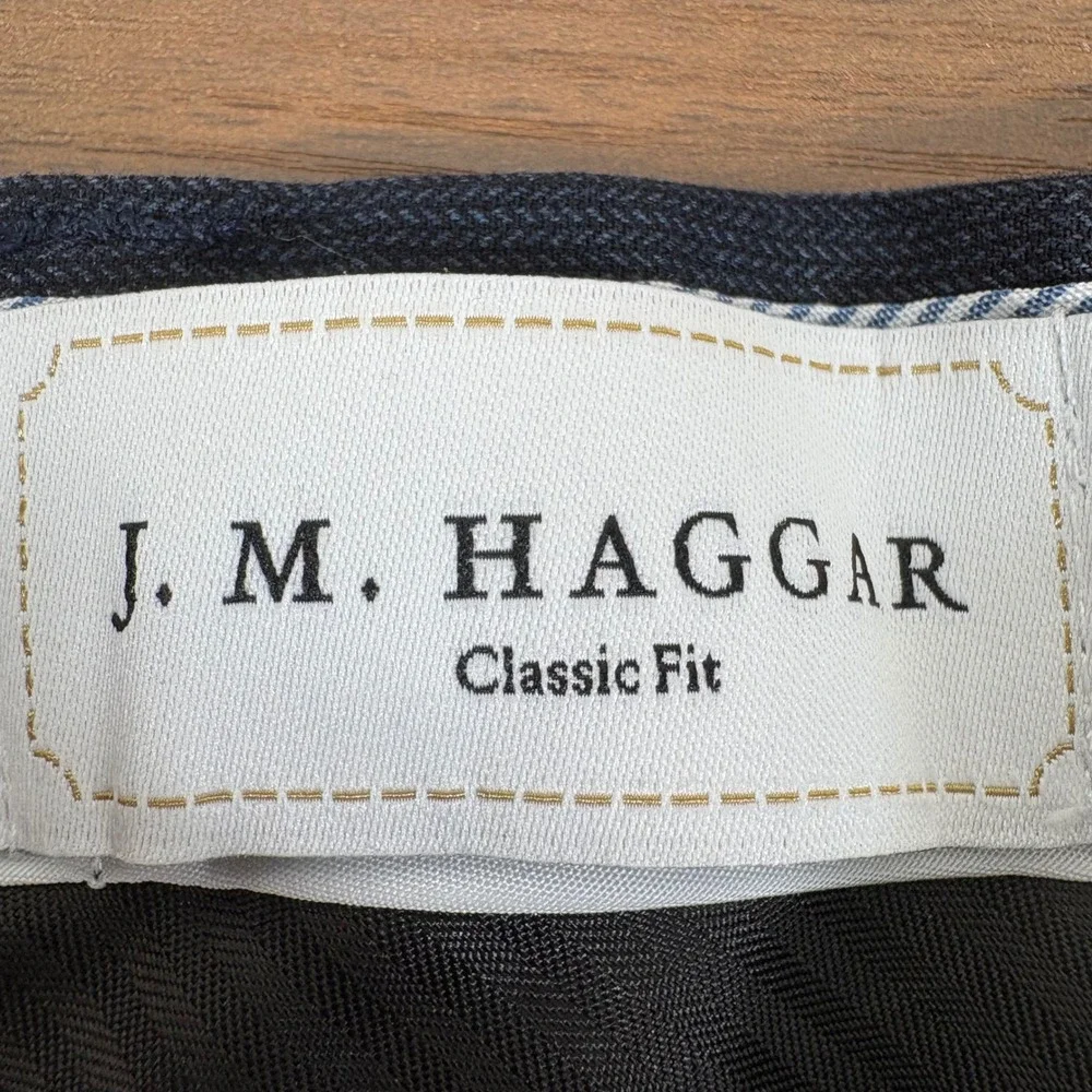 J.M.‎ Haggar Mens Navy Blue Classic Fit 2-Piece Suit Blazer Pants 48L 42x29